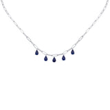 2.60ct G SI 14K White Gold Pear Drop Blue Sapphire Gemstone Paperclip Necklace 14+2" Long