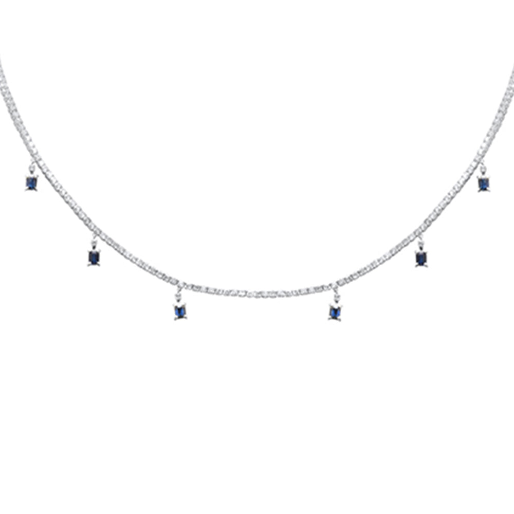 5.34ct G SI 14K White Gold Diamond & Blue Sapphire Gemstone Tennis Necklace 13" + 6" EXT