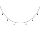 5.34ct G SI 14K White Gold Diamond & Blue Sapphire Gemstone Tennis Necklace 13" + 6" EXT