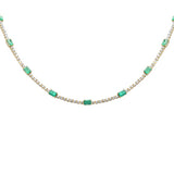 11.16ct G SI 14K Yellow Gold Diamond & Emerald Gemstone Tennis Necklace 18" Long