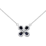 <span style="color:purple">SPECIAL!</span> .83ct G SI 14K White Gold Diamond & Blue Sapphire Flower Pendant Necklace 16" + 2" EXT