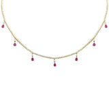 3.44ct G SI 14K Yellow Gold Diamond & Ruby Tennis Necklace 14" + 2" EXT