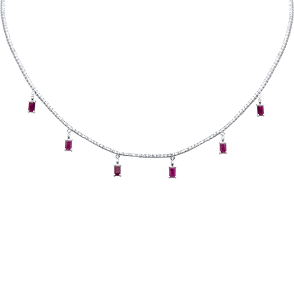 <span style="color:purple">SPECIAL!</span> 4.24ct G SI 14K White Gold Diamond & Ruby Tennis Necklace 13" + 6" EXT