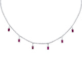 <span style="color:purple">SPECIAL!</span> 4.24ct G SI 14K White Gold Diamond & Ruby Tennis Necklace 13" + 6" EXT