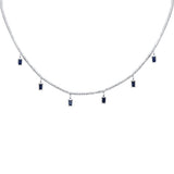 3.73ct G SI 14K White Gold Diamond & Blue Sapphire Tennis Necklace 13" + 6" EXT