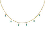 <span style="color:purple">SPECIAL!</span> 5.64ct G SI 14K Yellow Gold Diamond & Green Emerald Tennis Necklace 13" + 6" EXT