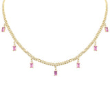 3.47ct G SI 14K Yellow Gold Diamond & Pink Sapphire Cuban Link Necklace 12" + 4" EXT
