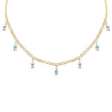 <span>GEMSTONE CLOSEOUT! </span> 3.80ct G SI 14K Yellow Gold Diamond & Aquamarine Cuban Link Necklace 12" + 4" EXT