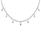 3.80ct G SI 14K White Gold Diamond & Aquamarine Cuban Necklace 12" + 4" EXT