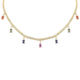 3.56ct G SI 14K Yellow Gold Diamond Multi Color Cuban Necklace 12" + 4" EXT