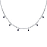 2.82ct G SI 14K White Gold Diamond & Blue Sapphire Cuban Link Necklace 13" + 6" EXT