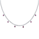 <span style="color:purple">SPECIAL!</span> 3.10ct G SI 14K White Gold Diamond & Ruby Cuban Link Necklace 13" + 6" EXT