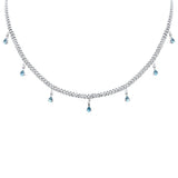2.40ct G SI 14K White Gold Diamond & Aquamarine Cuban Link Necklace 12" + 4" EXT
