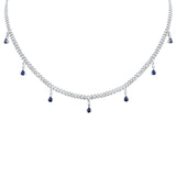 <span>GEMSTONE CLOSEOUT! </span> 2.44ct G SI 14k White Gold Diamond & Blue Sapphire Cuban Link Necklace 14" + 2" EXT