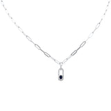 <span style="color:purple">SPECIAL!</span> .52ct G SI 14K White Gold Diamond & Blue Sapphire Paper Clip Pendant Necklace 14" + 2" EXT