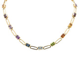 18.10ct G SI 14K Yellow Gold Multi Color Gemstone Paper Clip Necklace 16" + 2" EXT