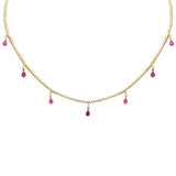 3.41ct G SI 14K Yellow Gold Diamond & Pink Sapphire Tennis Necklace 14" + 2" EXT