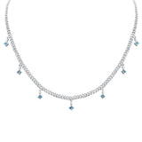 <span>GEMSTONE CLOSEOUT! </span> 2.27ct G SI 14K White Gold Diamond & Aquamarine Cuban Link Necklace 12" + 4" Long