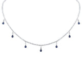 <span style="color:purple">SPECIAL!</span> 3.41ct G SI 14K White Gold Diamond & Blue Sapphire Gemstone Tennis Necklace 14" + 2" Long
