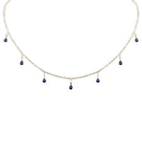 3.42ct G SI 14K White Gold Diamond & Blue Sapphire Gemstone Tennis Necklace 14" + 2" Long