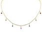 <span style="color:purple">SPECIAL!</span> 3.56ct G SI 14K Yellow Gold Diamond & Multi Color Gemstone Tennis Necklace 14" + 2" Long