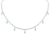 <span>GEMSTONE CLOSEOUT! </span> 3.36ct G SI 14K White Gold Diamond & Aquamarine Gemstone Tennis Necklace 14" + 2" Long