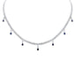 <span style="color:purple">SPECIAL!</span> 2.35CT G SI 14K White Gold Diamond & Blue Sapphire Gemstone Cuban Necklace 12" + 4" Long