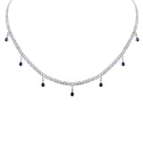 <span style="color:purple">SPECIAL!</span> 2.35CT G SI 14K White Gold Diamond & Blue Sapphire Gemstone Cuban Necklace 12" + 4" Long