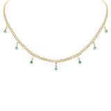 2.54ct G SI 14K Yellow Gold Diamond & Blue Topaz Gemstone Cuban Necklace 12" + 4" Long