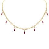 3.51ct G SI 14K Yellow Gold Diamond & Ruby Gemstone Cuban Necklace 12" + 4" Long