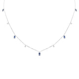 .49ct F SI 14K White Gold Diamond & Blue Sapphire Pendant Necklace 16" + 2" Long
