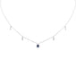 .24ct F SI 14K White Gold Diamond & Blue Sapphire Pendant Necklace 16" + 2" Long