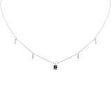 .24ct F SI 14K White Gold Diamond & Blue Sapphire Pendant Necklace 16" + 2" Long