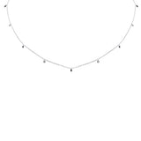.12ct F SI 14K White Gold Diamond & Blue Sapphire Necklace 16" + 2" Long