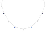 .25ct F SI 14K White Gold Diamond & Blue Sapphire Pendant Necklace 16" + 2" Long