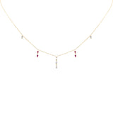 <span style="color:purple">SPECIAL!</span>.25ct F SI 14K Yellow Gold Diamond & Ruby Dangling Pendant Necklace 16" + 2" Long