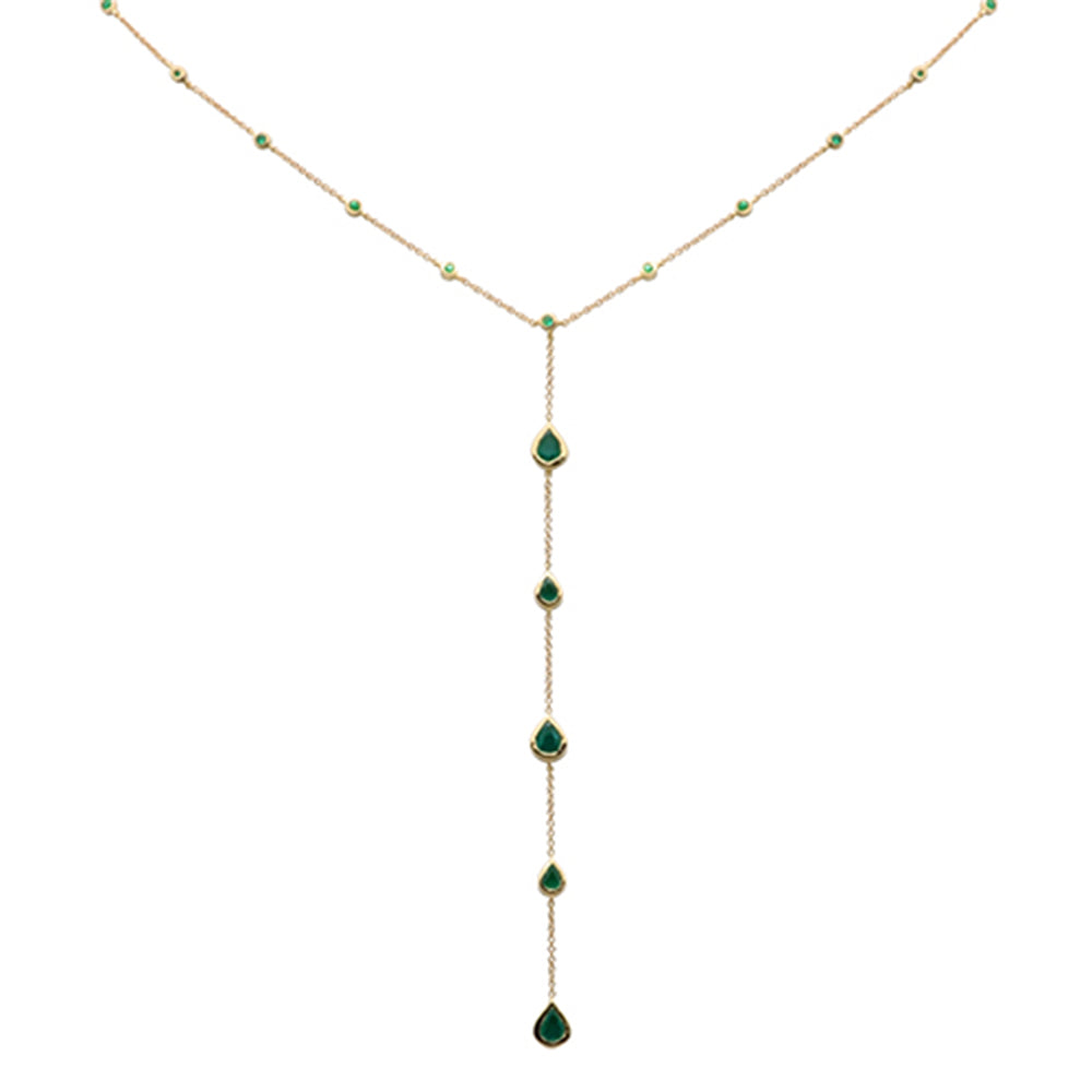 1.39ct G SI 14K Yellow Gold Natural Emerald Gemstones Lariat Pendant Necklace 16+2" Long