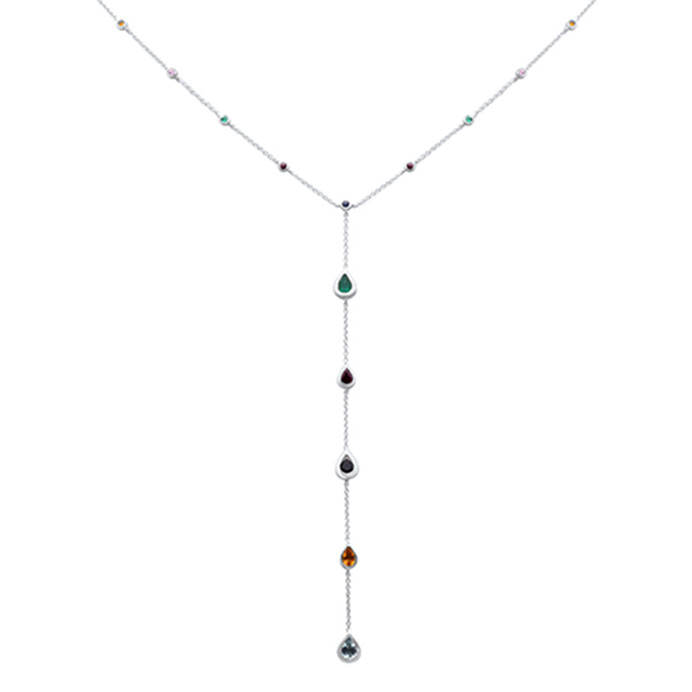 1.57ct G SI 14K White Gold Multi Color Gemstone Pendant Necklace 16+2" Long