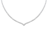 7.00ct G SI 14K White Gold Round Diamond 2-Row V Shaped Tennis Necklace 16" Long