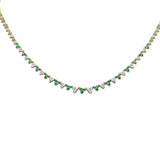 2.89ct G SI 14K Yellow Gold Diamond & Emerald Gemstones Graduated Necklace 16" Long