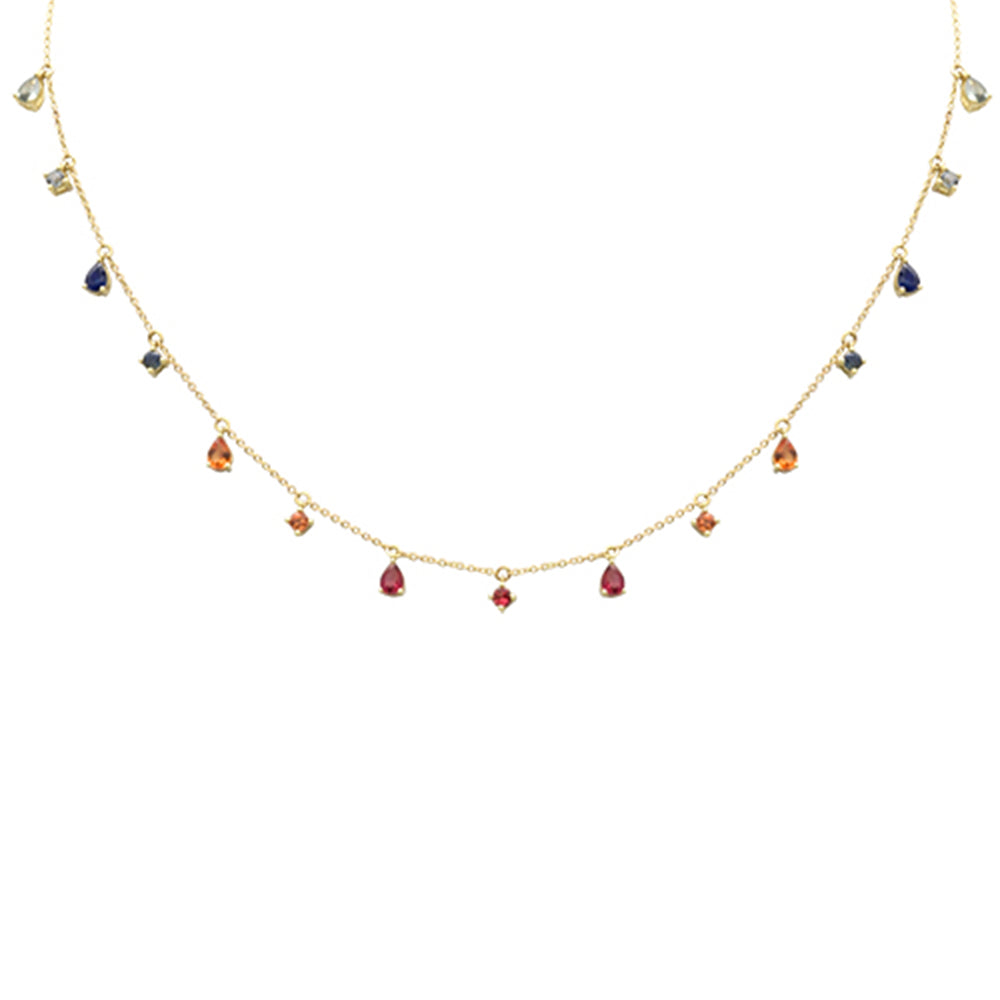 <span style="color:purple">SPECIAL!</span> 1.86ct G SI 14K Yellow Gold Multi Color Gemstone Pendant Necklace 16+2" Ext Long Chain