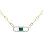 <span style="color:purple">SPECIAL!</span> .66ct G SI 14K Yellow Gold Diamond & Emerald Gemstones Paper clip Pendant Necklace  14+2" Long Chain