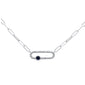 <span style="color:purple">SPECIAL!</span> .37ct G SI 14k White Gold Diamond & Blue Sapphire Gemstones Paper clip Pendant Necklace  14+2" Long Chain