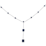 1.15ct G SI 14k White Gold Blue Sapphire Gemstones Drop Lariat Pendant Necklace  16+2" Long Chain