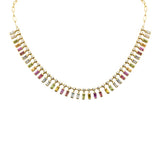 7.26ct G SI 14k Yellow Gold Diamond & Multi Color Gemstone Pendant Necklace 14+2" Ext Long Chain