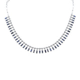 7.02ct G SI 14K White Gold Diamond & Blue Sapphire Gemstones Pendant Necklace 14+2" Ext Long Chain