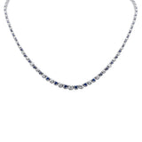 5.32ct G SI 14K White Gold Diamond & Blue Sapphire Gemstones Graduated Tennis Necklace 16" Long