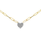  .13ct G SI 14K Yellow Gold Diamond Heart Paper Clip Pendant Neckalce 18" Long