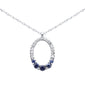 .25ct G SI 14K White Gold Diamond & Blue Sapphire Gemstones Pendant Necklace 18" Long