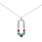 .19ct G SI 14K White Gold Diamond & Multi Color Pendant Necklace 18" Long